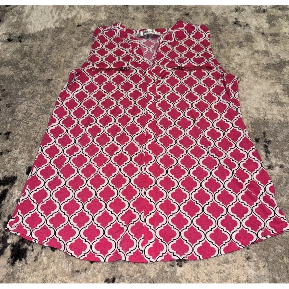 Jones Studio V Neck Womens  Size Small Pink White Black Shirt